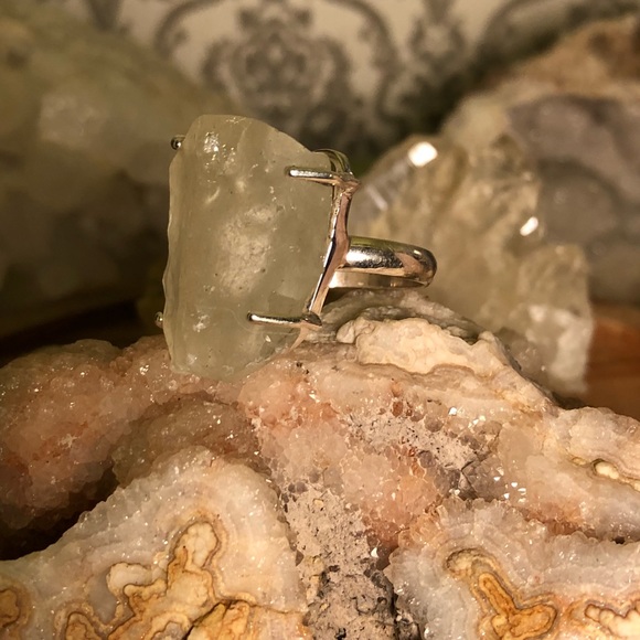 Crystal Healing Meditation Rare Libyan Desert Glass 925 Silver Handmade Ring Size 9